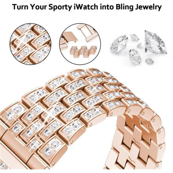 Bling Band Compatible Apple Watch with Case 38 40 42 41 45mm iWatch Series - Picture 3 of 7